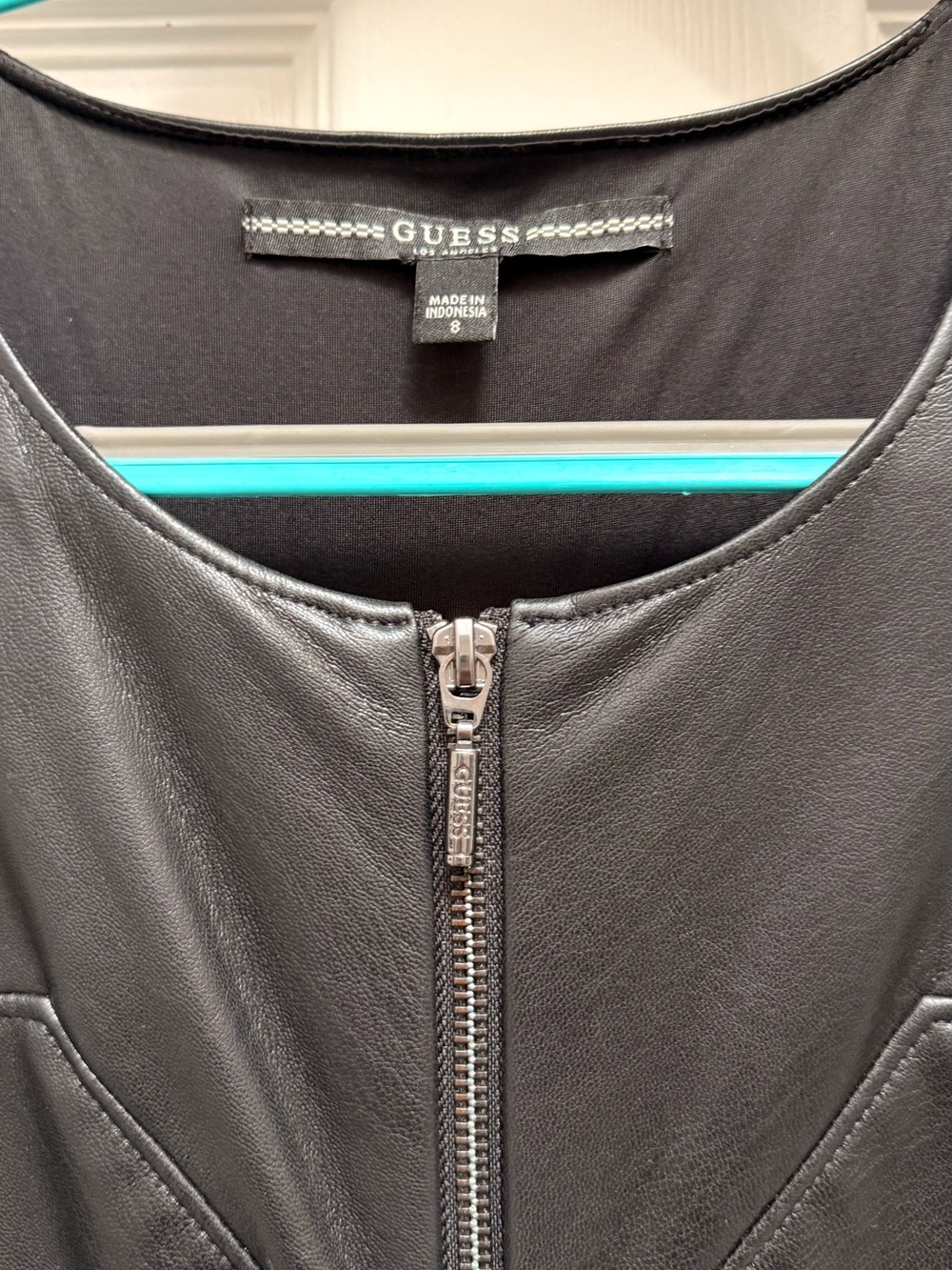 Black Guess Faux Leather Sleeveless Jumpsuit with Belt - Picture 4 of 5